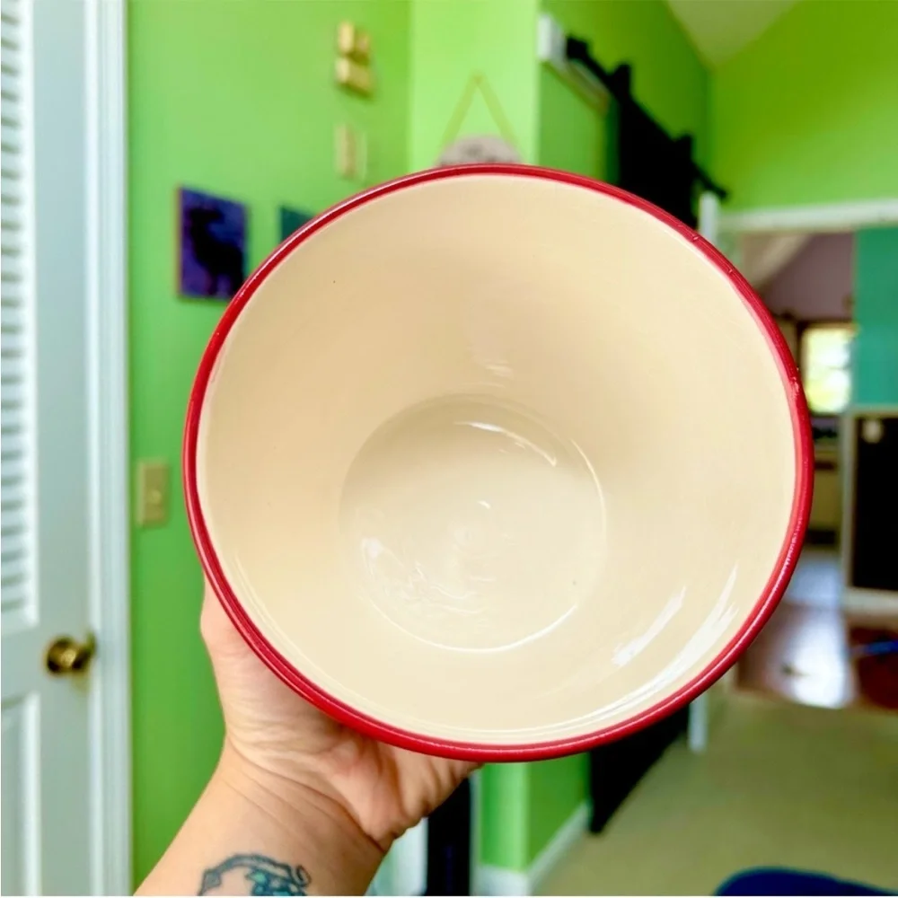 Winter Cherry Red Snowflake Ceramic Indoor Planter Vase Home Decor Accent Bowl - Picture 6 of 7